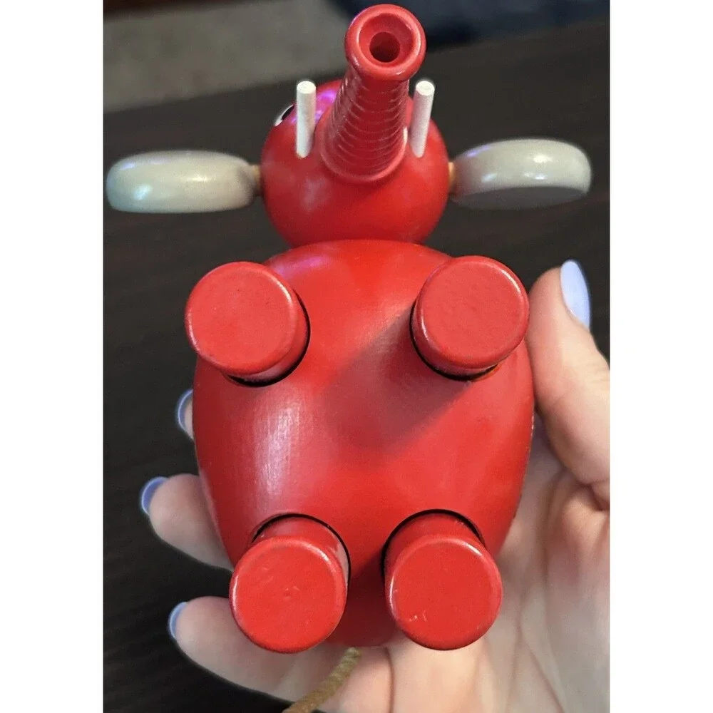 Vintage BRIO Jumbo Elephant Pull Toy Red Wooden Made in Sweden Rare 4.5”